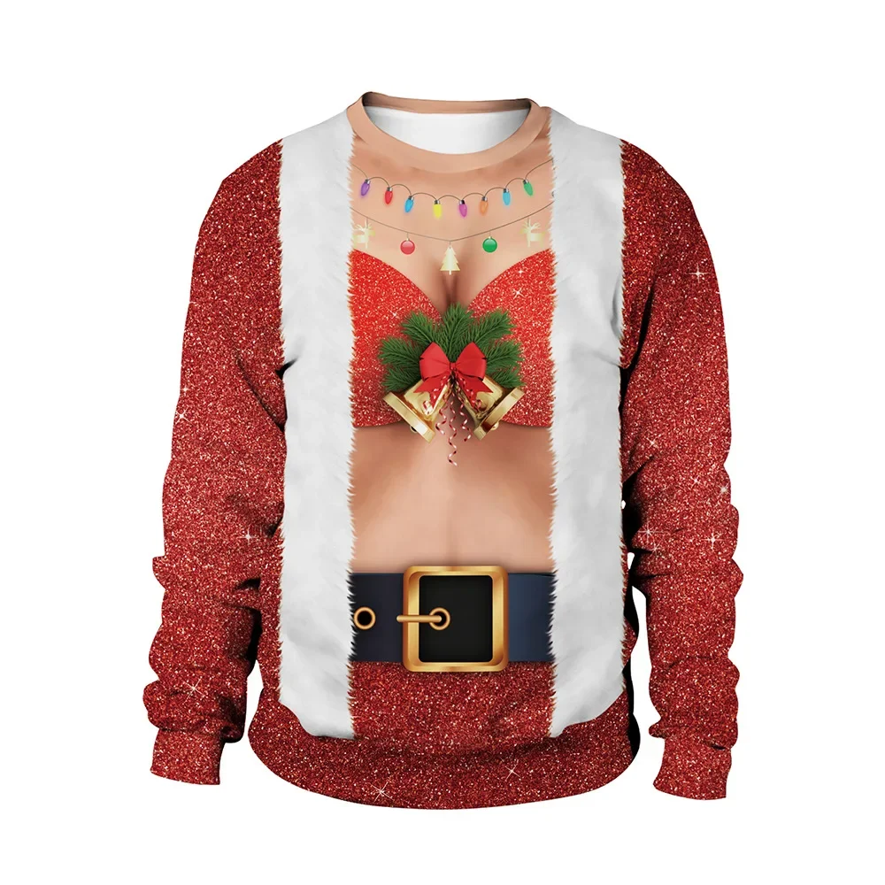 

Women's new Christmas clothing crew-neck Christmas deer couple digital printed hoodie