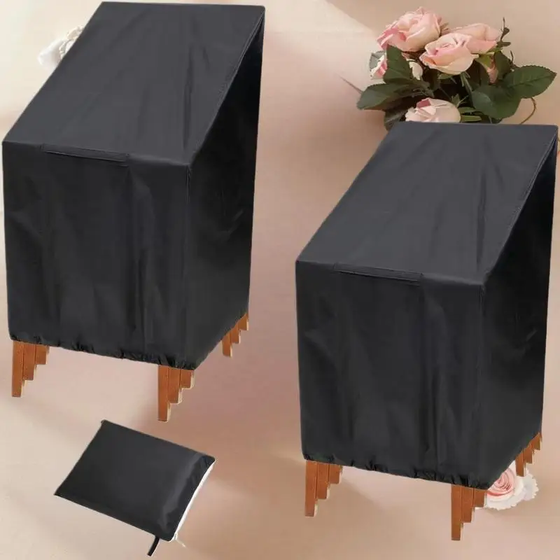 Waterproof Garden Chair Covers 210D Oxford Fabric Outdoor Stackable Chairs Protector UV Resistant Black Furniture Cover