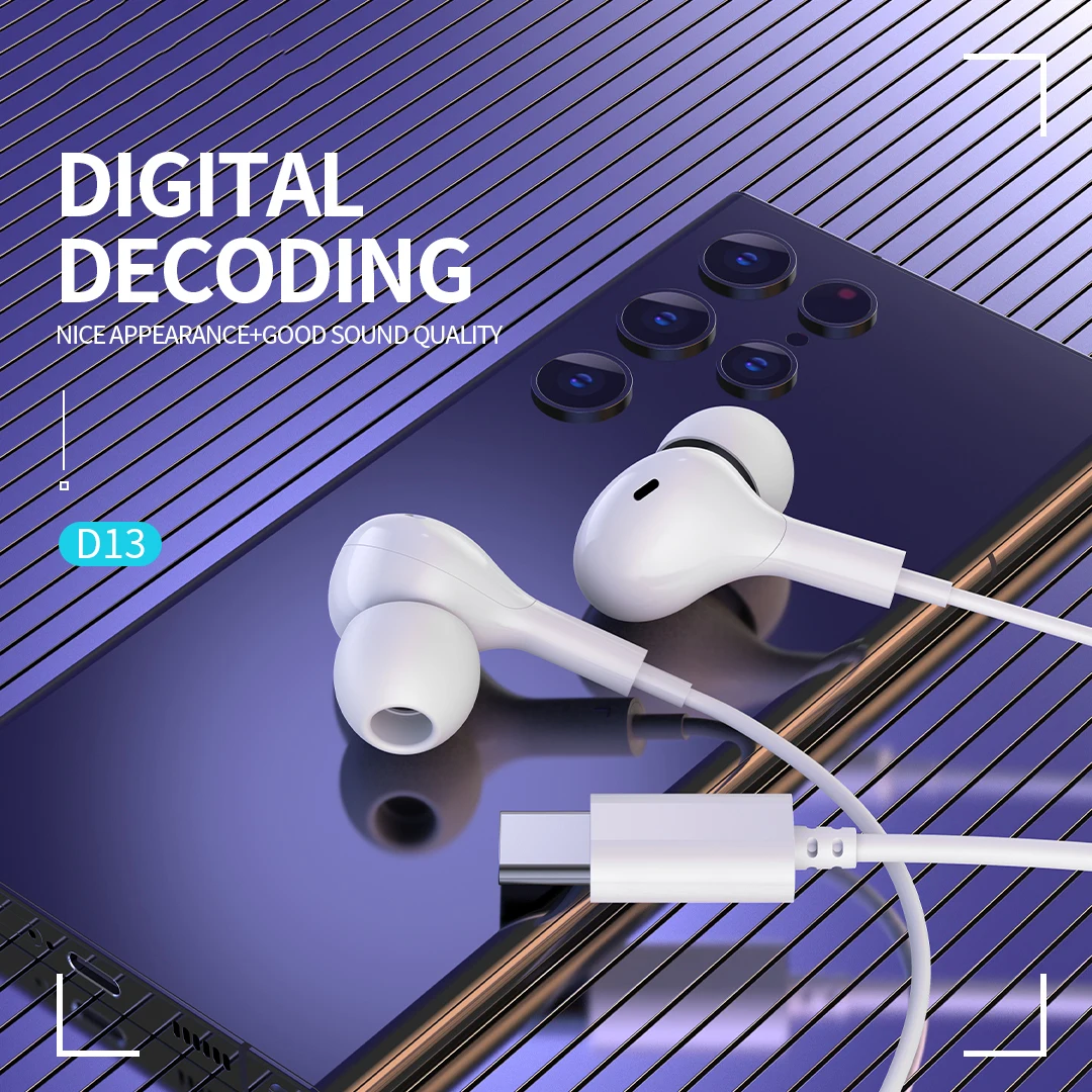 2024 Wired Headphones Digital Decoding Type C Jack 3.5mm DAC Microphone HiFi Stereo earbuds for Samsung S23 A54 Huawei Xiaomi