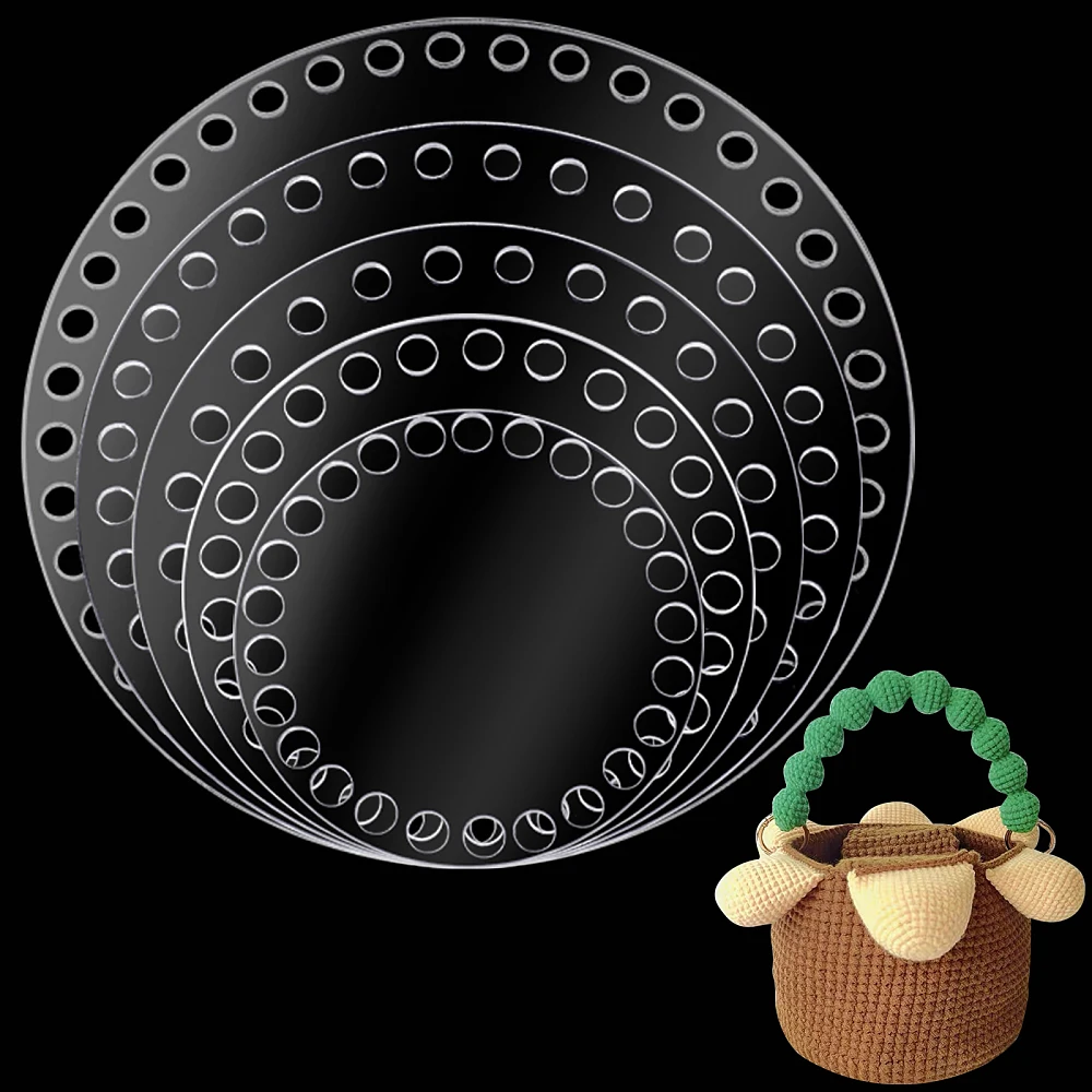 

1 пакетик, 5 размеров, акриловые ткацкие доски, плоские круглые основания для корзин крючком, прозрачные корзины, сумки для вязания крючком, низ для корзин