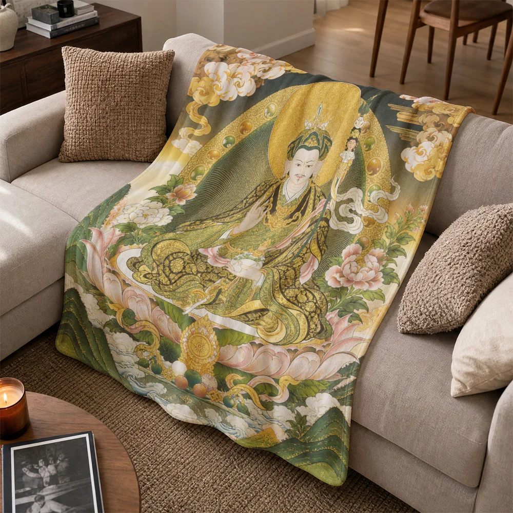 High Quality Decorative Asian Art Throw Blanket Sofa Cover Luxury Gold Print Buddha Deity Tapestry Textile for Couch Living Room