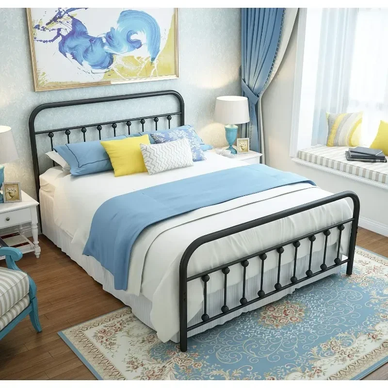 NACHTIMOOR Queen Platform Metal Bed Frame with Headboard and Footboard,Vintage Victorian Style Mattress Foundation