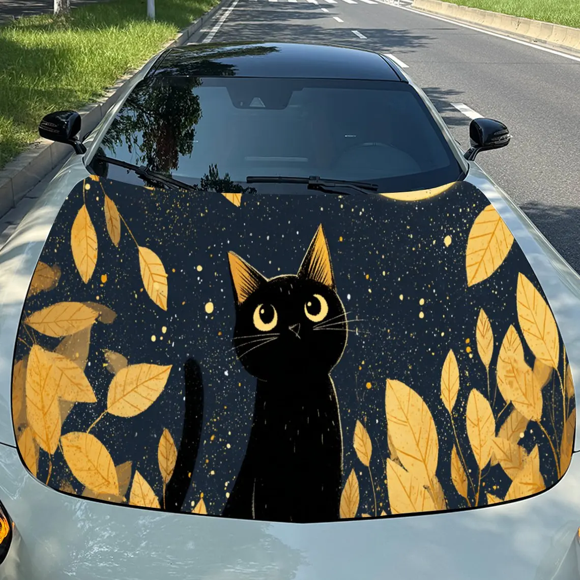 

Таинственные наклейки на капот автомобиля с черным котом — самоклеящаяся, водонепроницаемая и прочная виниловая пленка, украшение и защита вашего автомобиля, подходит для