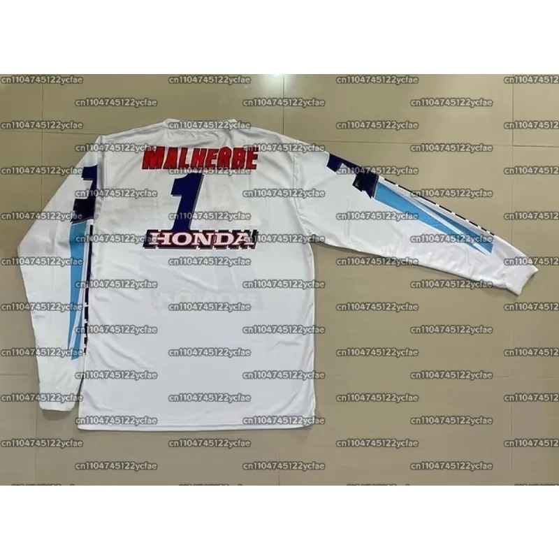 فريق سباق هوندا فينتاج # 1 MALHERBE Jersey 2025 Y2K قميص ركوب الخيل بأكمام طويلة يسمح بمرور الهواء لسيارة سباق الدراجات الترابية