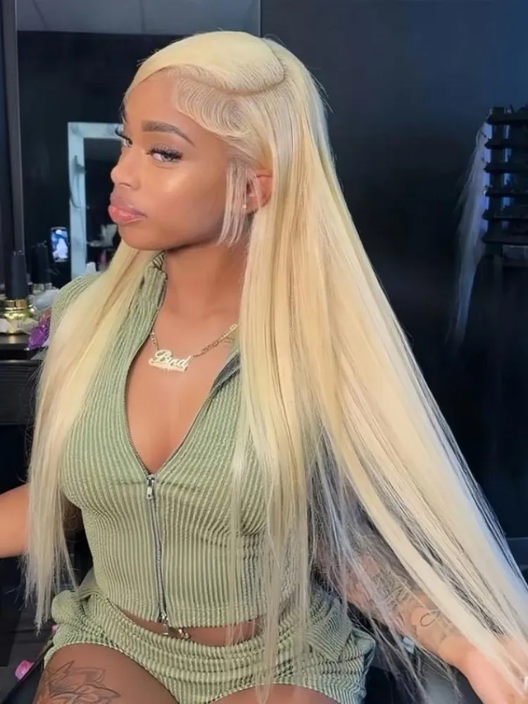 Blonde 613 pruiken van echt haar Rechte HD-kant frontale pruik 13X6 Braziliaanse pruik voor zwarte vrouwen 30 40 inch Kanten voorpruik 230 Dichtheid - afbeelding 2