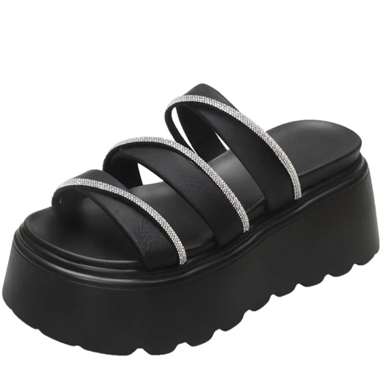 

Diamond Fairy Style with Skirt and Thick-soled Slippers for Women in Summer Wear 8cm High-heel Thick-soled Sponge Cake Slides