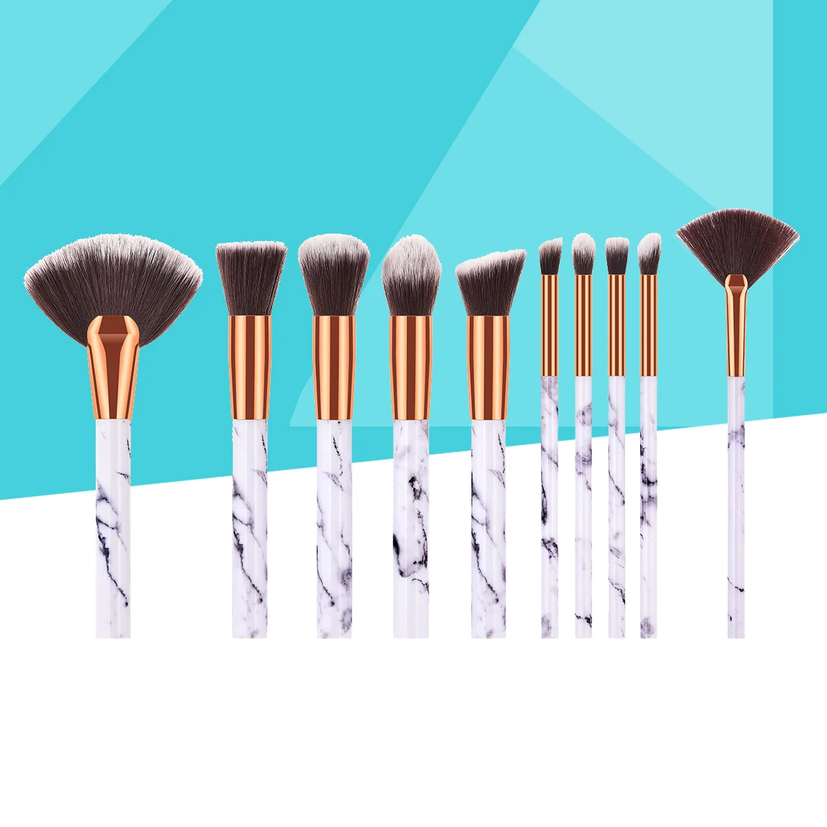 

10Pcs Professional Makeup Brush Set High Quality Marble Finish Handles Soft Synthetic Bristles for Even Foundation Blush Powder