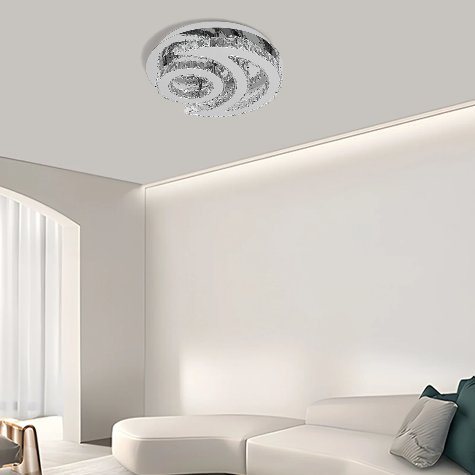 

Светодиодная потолочная люстра 110В с кристаллами, холодный белый свет, современный подвесной светильник для домашнего декора, подходит для 10-15 ламп ㎡