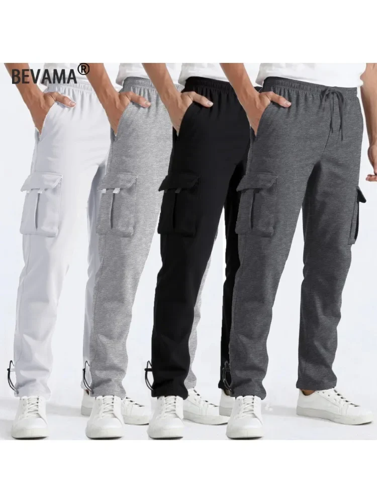 Men's Sweatpants Straight Fit Joggers for Sports and Streetwear Loose Oversized Drawstring Long Pants Men Multi-pocket Pants