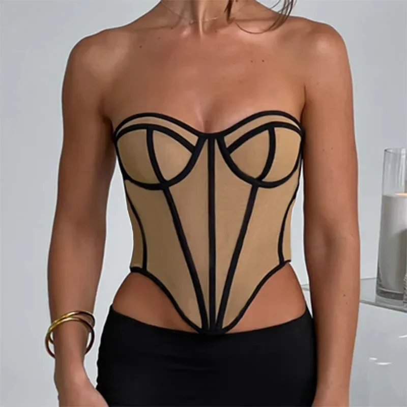 

Women Strapless Y2k Bustier Stitched Sexy Off Shoulder Sleeveless Crop Top Backless Stretchy Tube Tops Corset Women Clothing