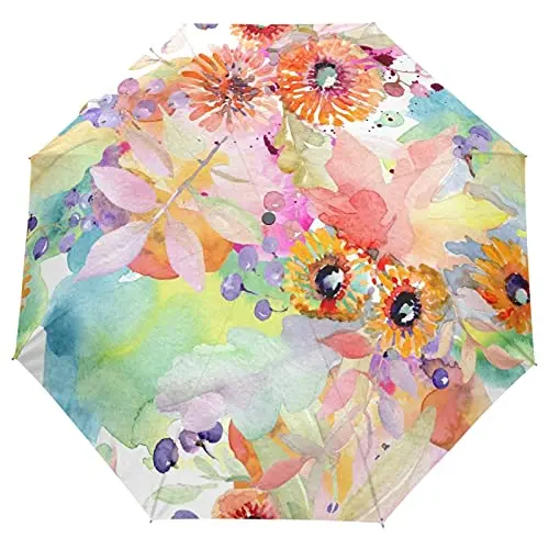 Spring Flowers Folding Umbrella Oil Painting Floral Landscape Compact Windproof Travel Umbrellas Rain for Adults Teens Kids Girl