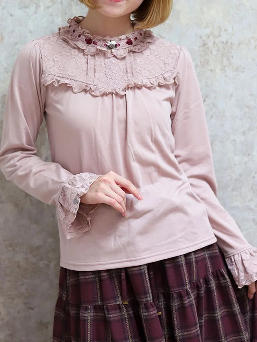 

Вязаный топ Ele Rose с декоративным кружевом, влагоотводящий, согревающий, с длинными рукавами, женский, стандартный крой, из мягкой смесовой полиэстеровой ткани.