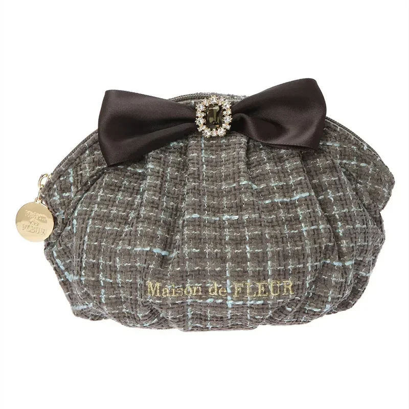 Imagem -05 - Bolsas de Maquiagem Portáteis para Estudantes Houndstooth Arco de Strass Porta-moedas Armazenamento Bolsas Cosméticos Femininos Japonês Outono Inverno Novo