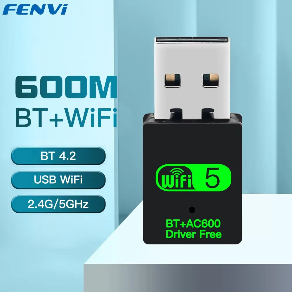 FENVI-Adaptateur USB 2 en 1 600Mbps Wifi Bluetooth, dongle pour touristes, bande 2.4G 5GHz, 5 réseaux sans fil, récepteur Wlan, coupon VER gratuit