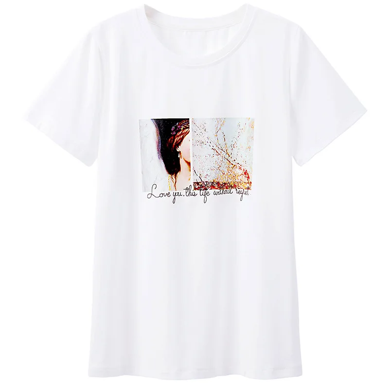 2022 Summer New T Shirt Women Cotton Print O-Neck T-shirt Shorts Sleeve Tshirt Fashion Top Tees Female