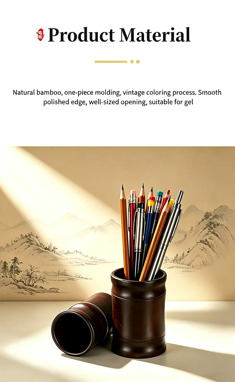 Natürlicher Bambus-Stifthalter Vintage Tintenstift-Aufbewahrungsbox Schreibtisch-Organizer für Schreibwaren Büro- und Schulbedarf Geschenk – Detail 2