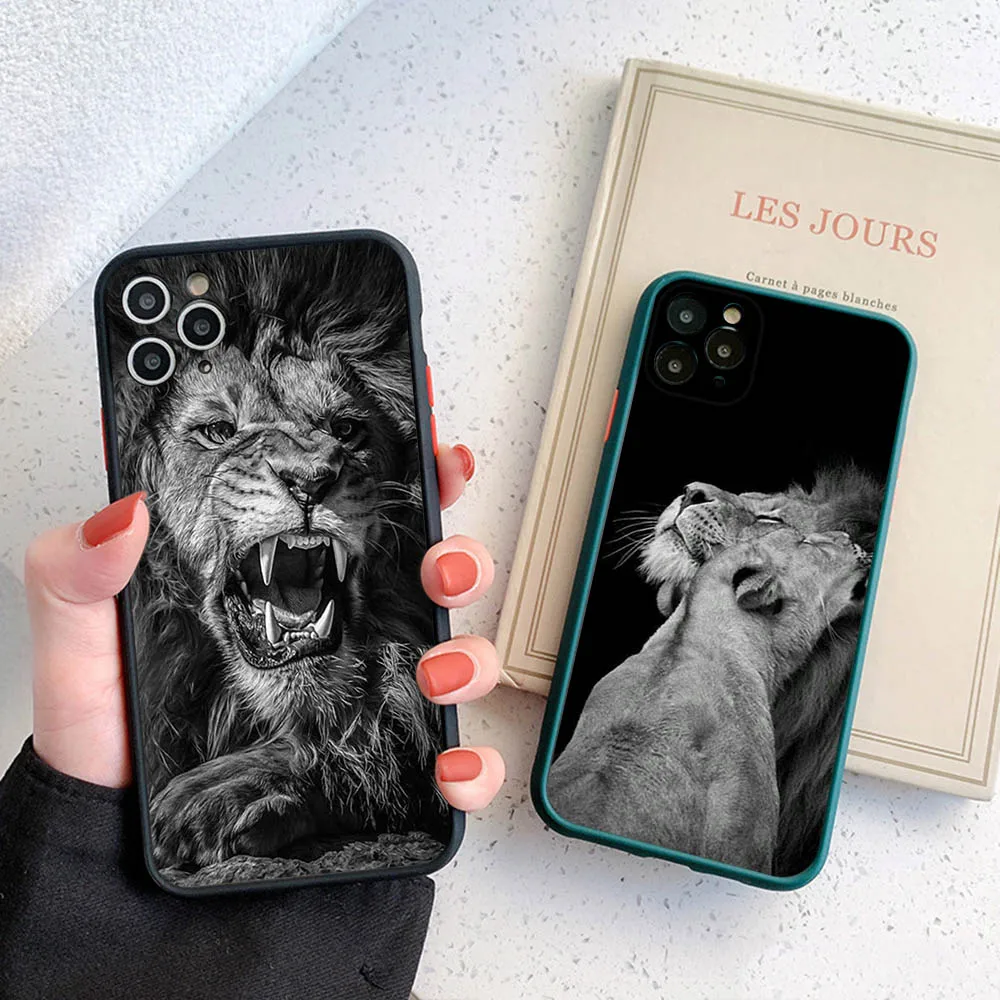 Translucent Phone Case For iPhone 16 15 14 7 8 Plus 13 12 11 Pro Max X XR XS SE Mini Flower Lion Tiger king Matte Back Cover