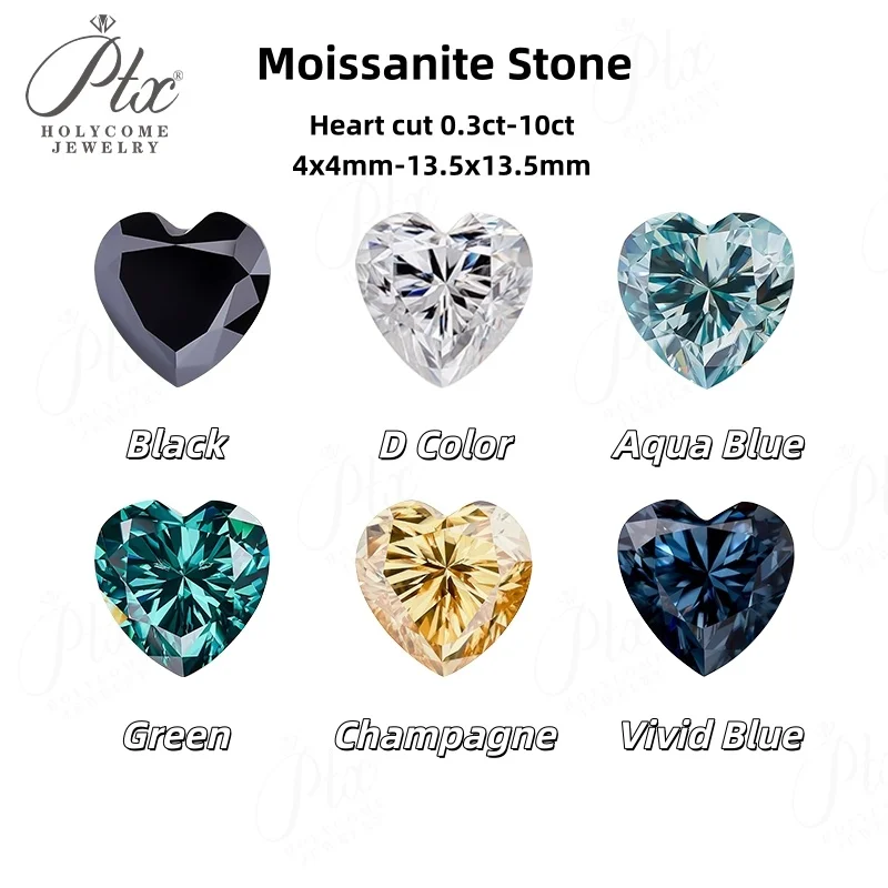 Moissanite Stone Heart Cut D Color VVS1 Clarity  Lab Synthetic Created Heat Diamond for DIY Jewelry Making Materials with Report