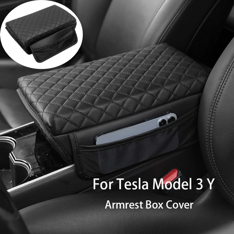 

For Tesla Model 3 Y Armrest Box Cover Central Control Side Gap Storage Heightening Pad PU Leather Protective Cushion 2017-2023