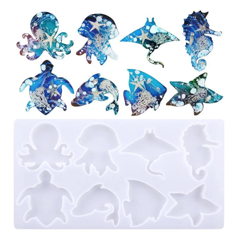 DIY Crystal Epoxy Resin Mold Marine Animal Octopus Whale Jellyfish Keychain Mirror Silicone Mould