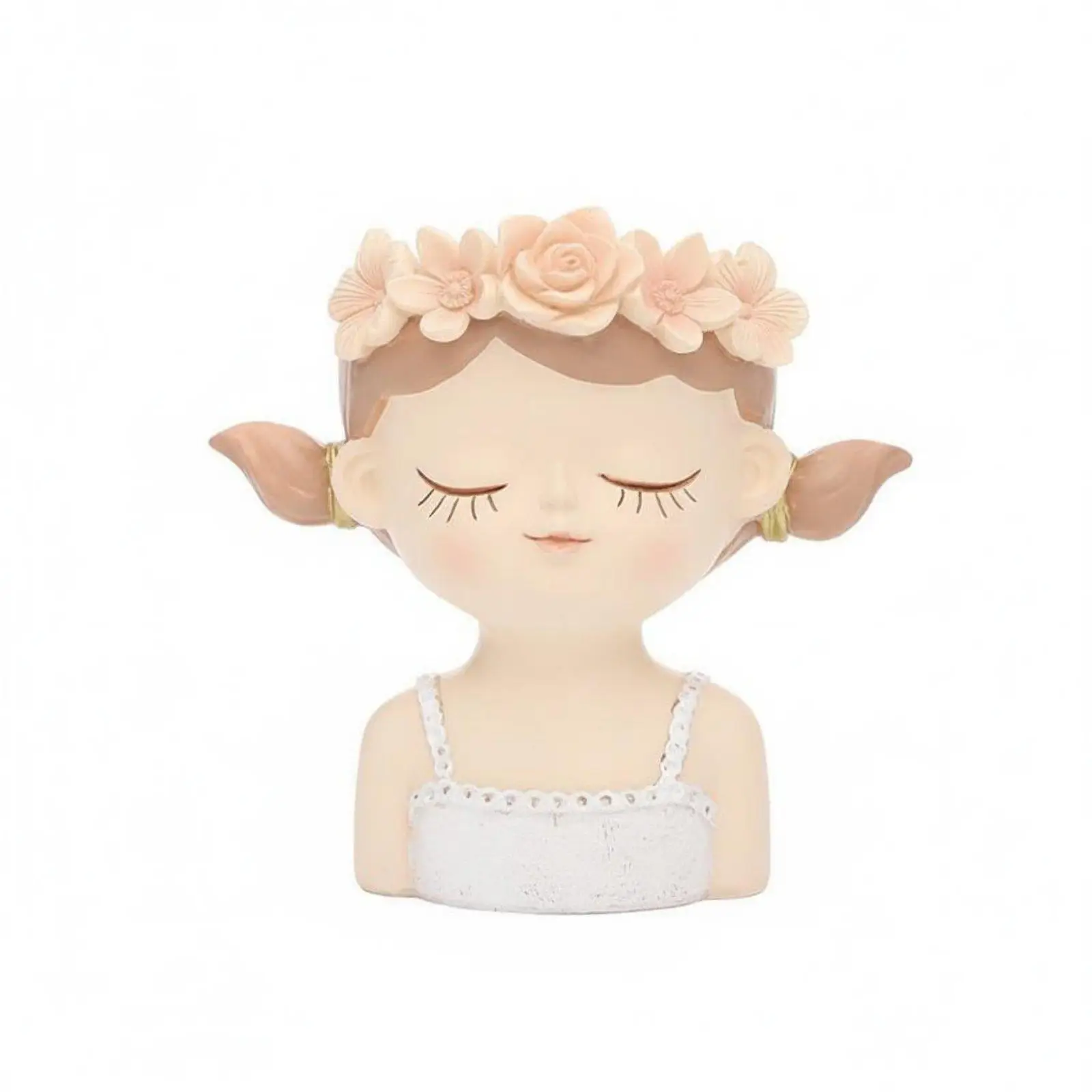 Decorative Resin Head Flowerpot for Succulents Cactus with Calm Face and Floral Crown