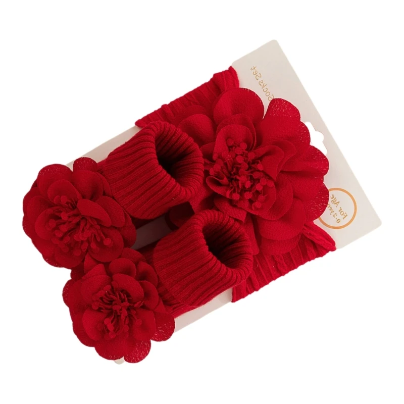 Calcetines antideslizantes para suelo con diadema flores para bebé, regalo ducha para recién nacido, 2 uds.