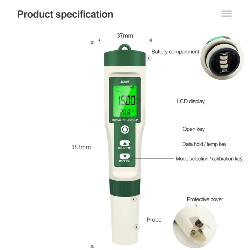 Phmetro digitale 10 in 1 resistività/soluzione nutritiva fertilità/H2/Temp/ORP/EC/TDS/salinità/S.G/phmetro Tester di qualità dell\'acqua