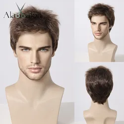 ALAN EATON Brown Short Wig Straight Synthetic Wigs for Men Layered Daily Cosplay Wig Heat Resistant Fiber Full Wigs for Cosplay