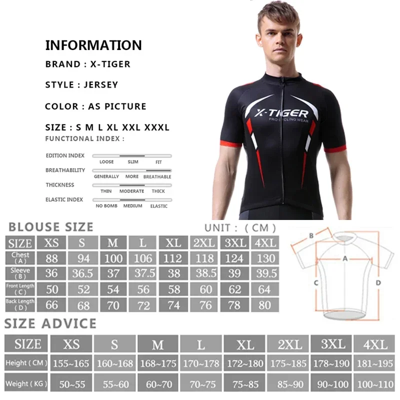 X-TIGER  Cycling Jersey Summer Mountain Polyester Full Zipper Bicycle Shirt Racing Bike Clothes Anti-sweat Cycling Clothing