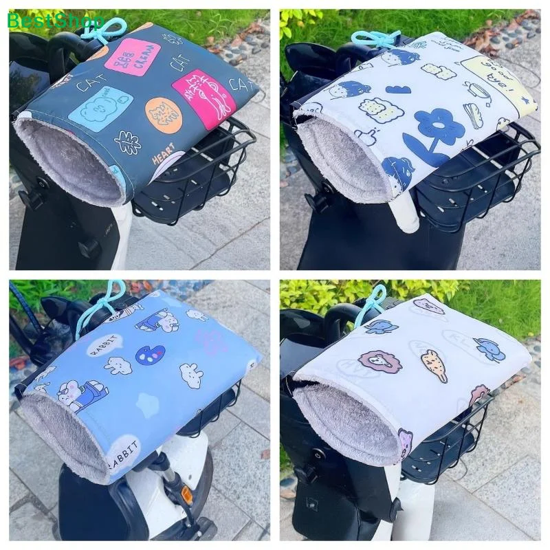 〔Y〕Cute Cartoon Electric Scooter Handlebar Mitts Winter Warm Fleece Lined Waterproof Motorcycle Hand Covers