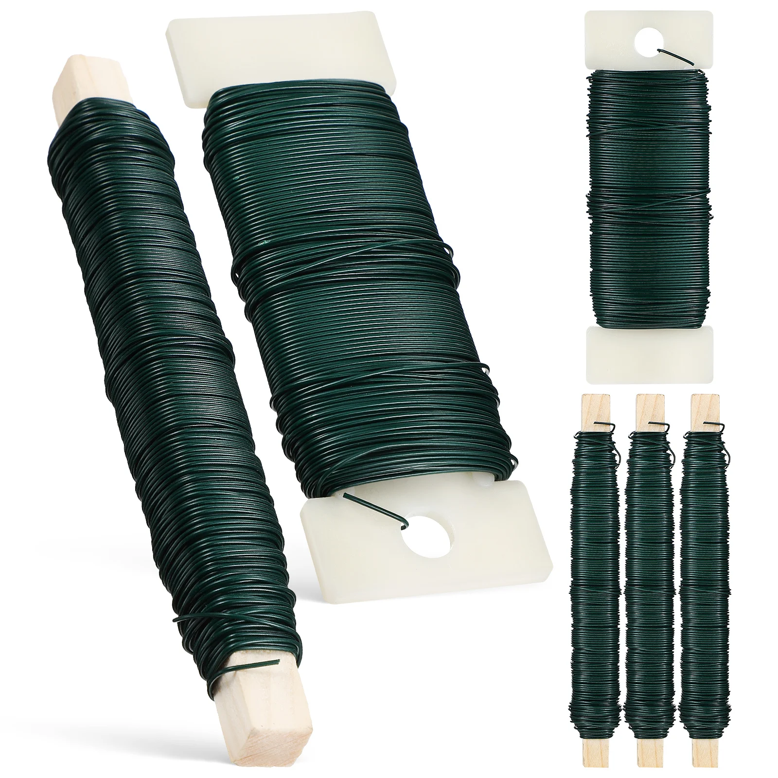 

6 Pcs Iron Wire 4 Green Wood Sticks 20m 0.7mm 2 Green Plastic Plates 22 Gauge 35m Flower Binding Wires for Craft Florist Wreath