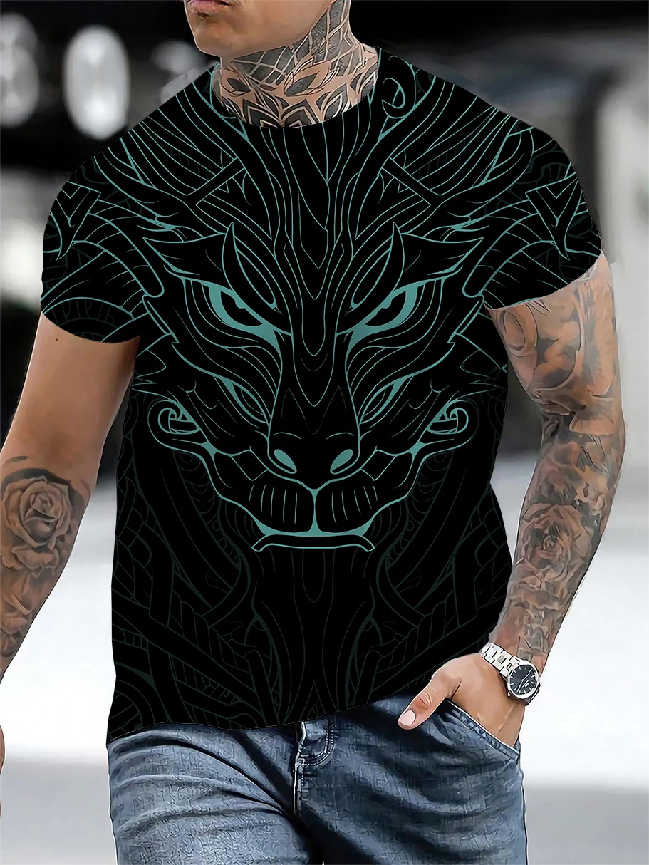 3D Dragon Printed Men's T-shirt Summer Daily Casual Men's Top Sports Fitness Men's Short sleeved T-shirt Street Fashion Men's T-