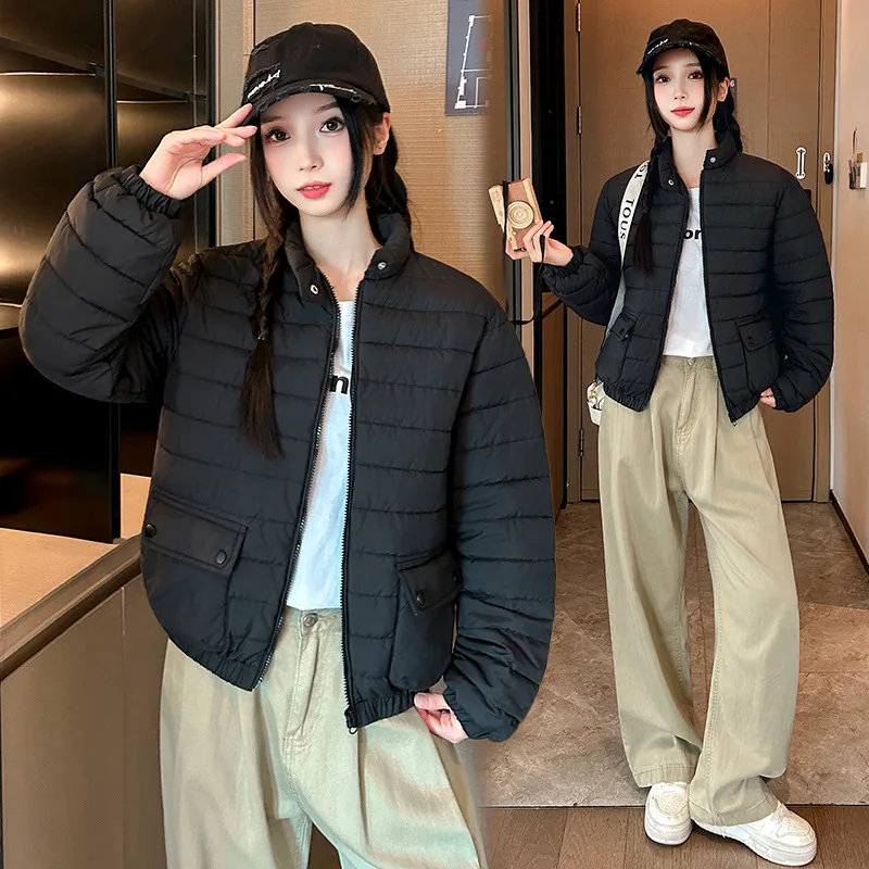PinkyIsBlack 2025 Autumn Winter Women's Lightweight Down Cotton Jacket Short Slim Solid Color Simple Temperament Warm Parkas