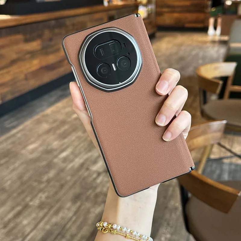 

Case for Honor Magic V5 V3 Electroplated Solid Color Fiber Pattern Hinge Shockproof Hard Mobile Phone Case Cover