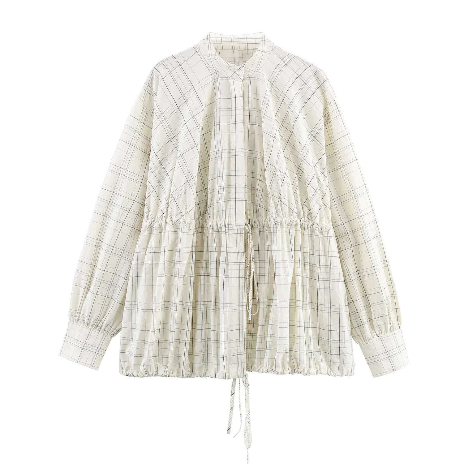 ZBZA printemps nouveau femmes Faion Plaid pilote Sle irt Jaet coupe ample longue Sve rond Ne Polyester décontracté irt