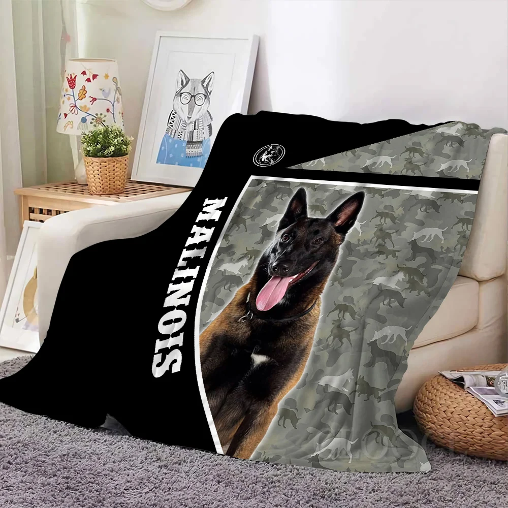 

HX Animal Dogs Flannel Blankets Funny Malinois Camo 3D Printed Throw Blanket for Sofa Nap Keep Warm Quilts Dropshipping