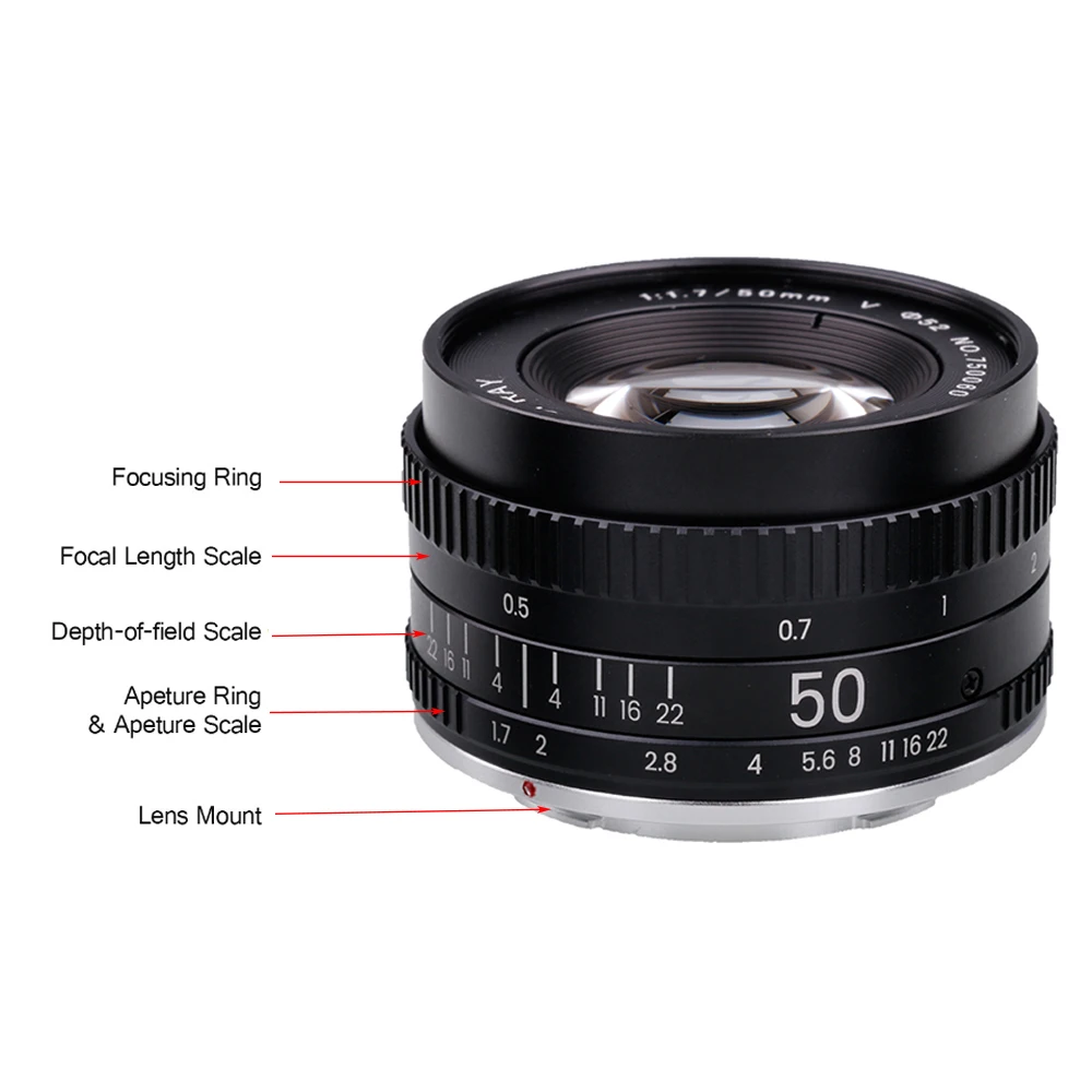 Neues 50mm F1.7 Große Blendenöffnung Standard-Objektiv Vollformat Porträt Manuelles Fokus-Objektiv für Canon EOS EF M42 Nikon F PK SLR-Kamera – Detail 6