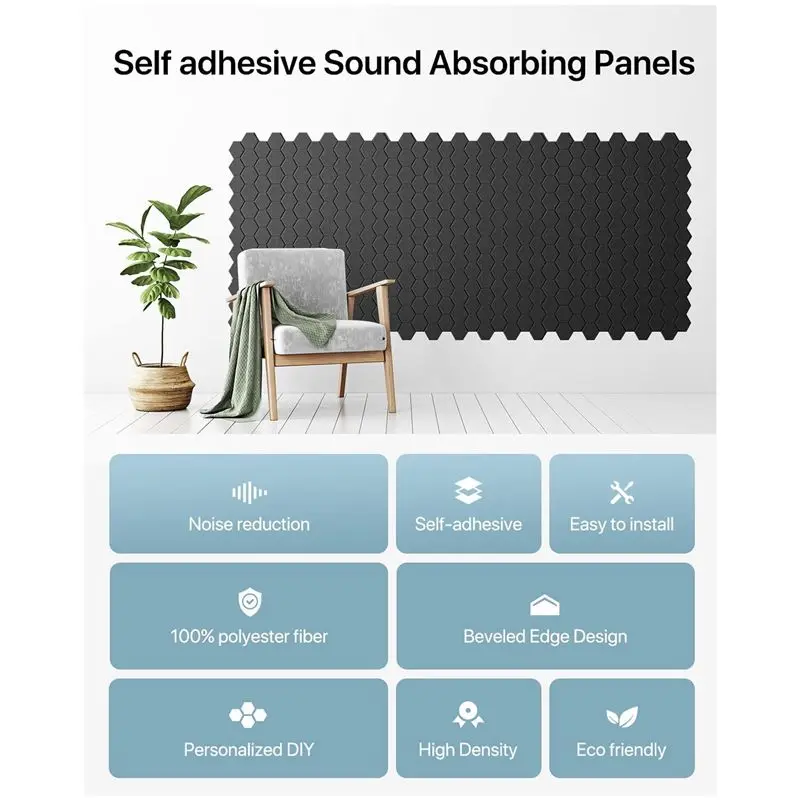 A99I-12 Pack Soundproof Wall Panels Self Adhesive Acoustic Wall Panels For Wall,Studio, Home And Office Black Easy To Use