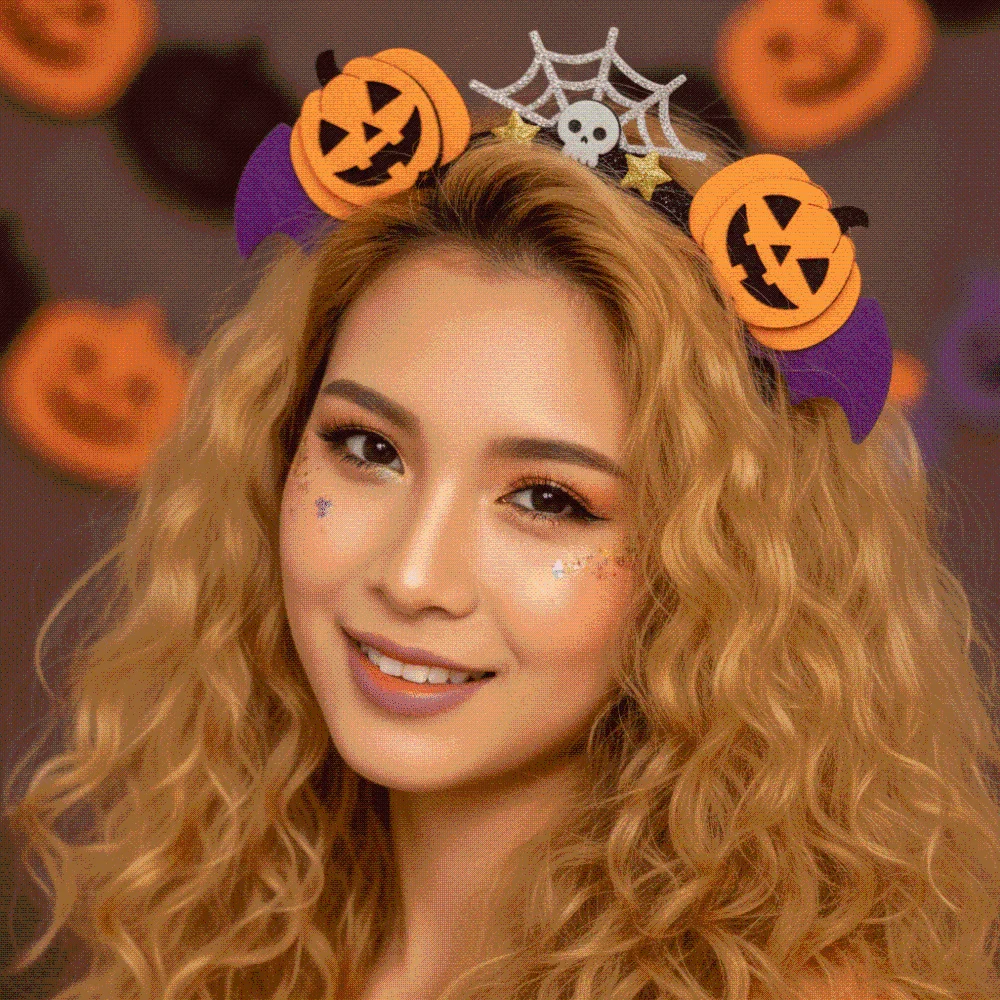 Felt Pumpkin Headband Purple Batwing Orange Halloween Hairband Silver Cobweb Lightweight Bat Wings Hair Hoop Cosplay