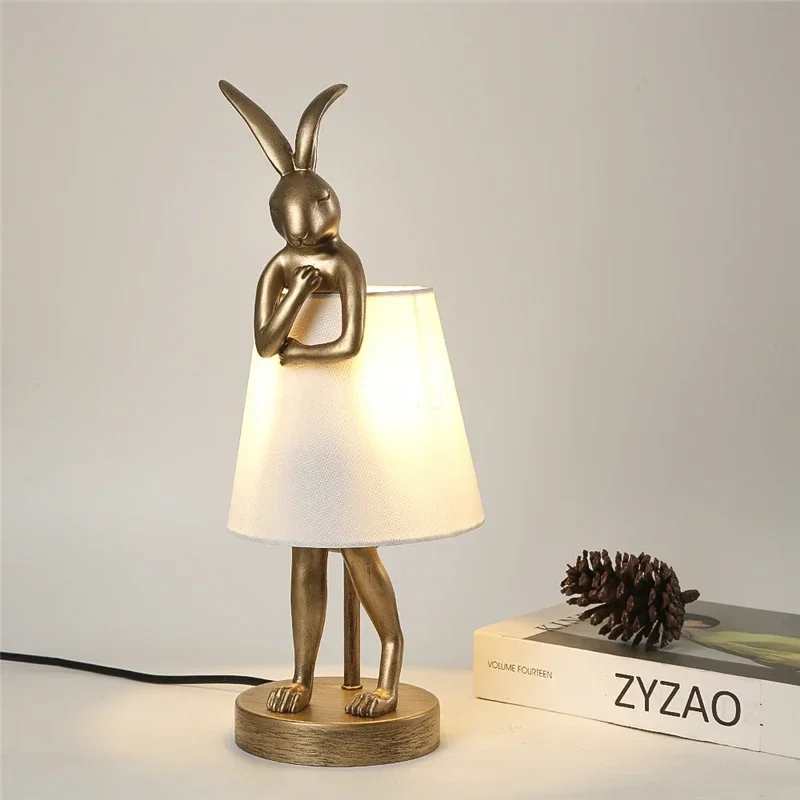 Nordic LED Apron Rabbit Resin Desk Lamp Study Room Bedroom Children's Room Reading LED Lamp Bedside Lamp