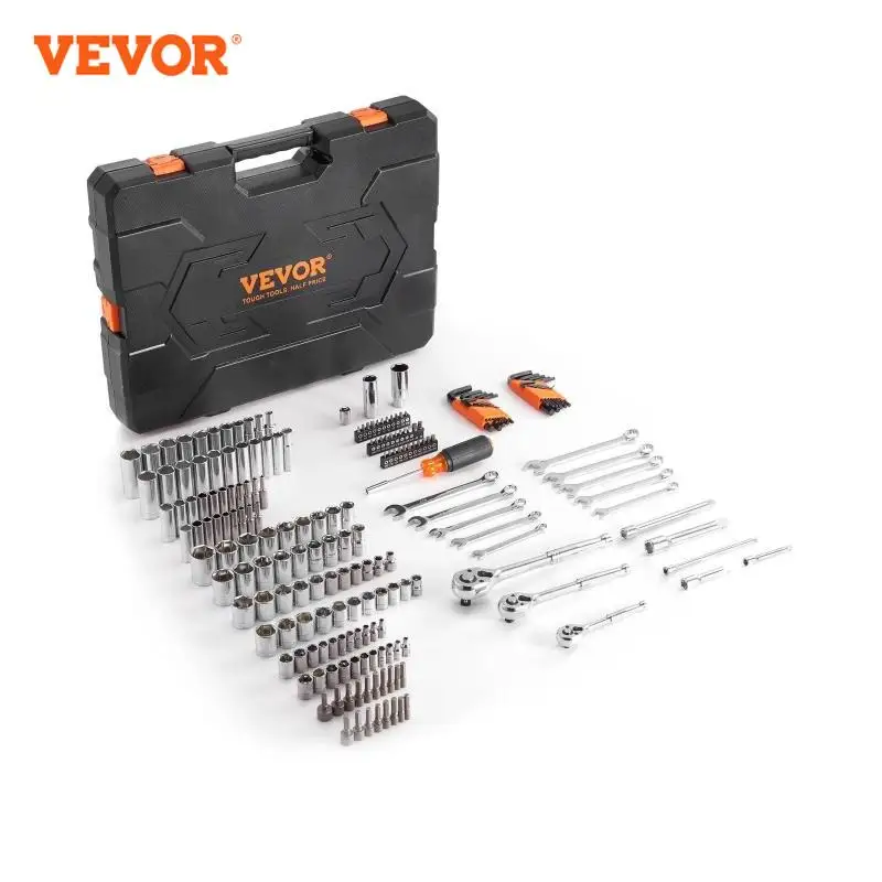 VEVOR Mechanics Tool Set and Socket Set Deep and Standard Sockets 145/205 Pcs SAE and Metric Mechanic Tool Kit with Bits