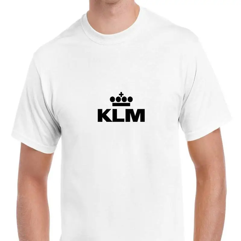 

KLM Black Retro Logo T Shirt Dutch Airline Aviation Geek White Cotton
