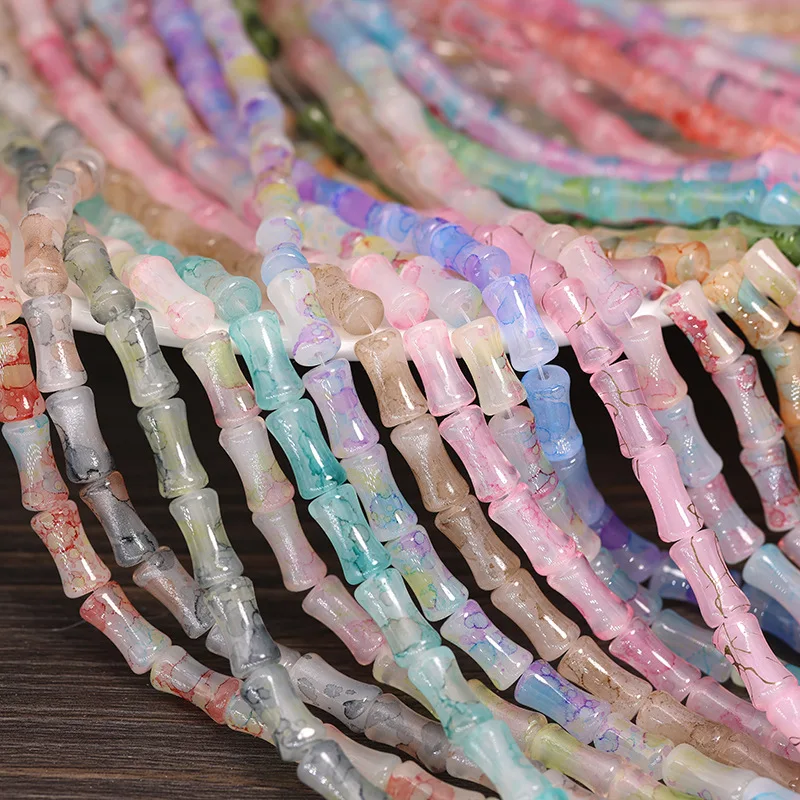 

20pcs Colorful Bamboo Tube Shape 12x6mm Handmade Lampwork Glass Loose Beads For Jewelry Making DIY Crafts Findings