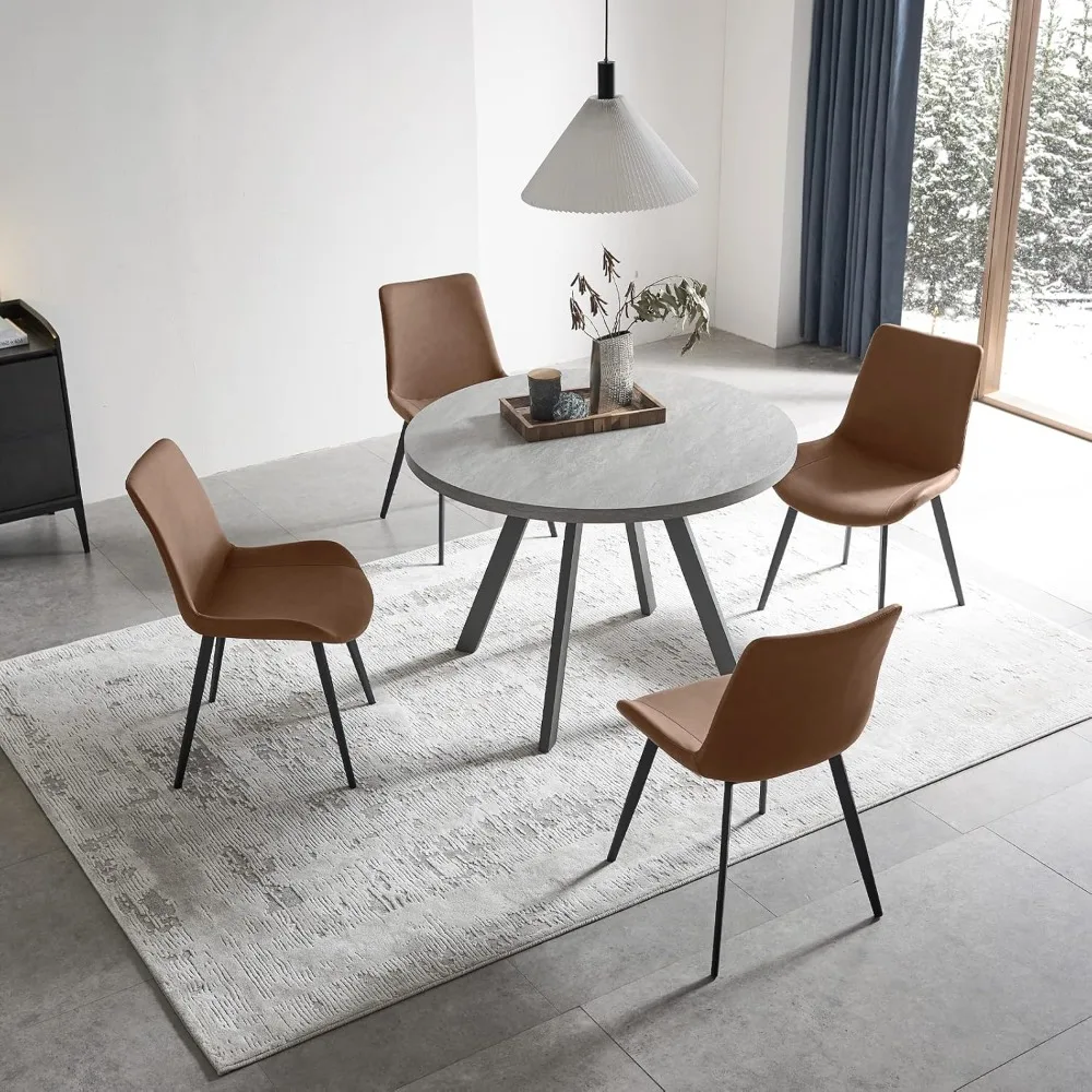 Round Dining Table Set, Mid Century Modern Small Round Dining Table Set, Saving Space (Table + 4 Brown Chairs),Set of 4