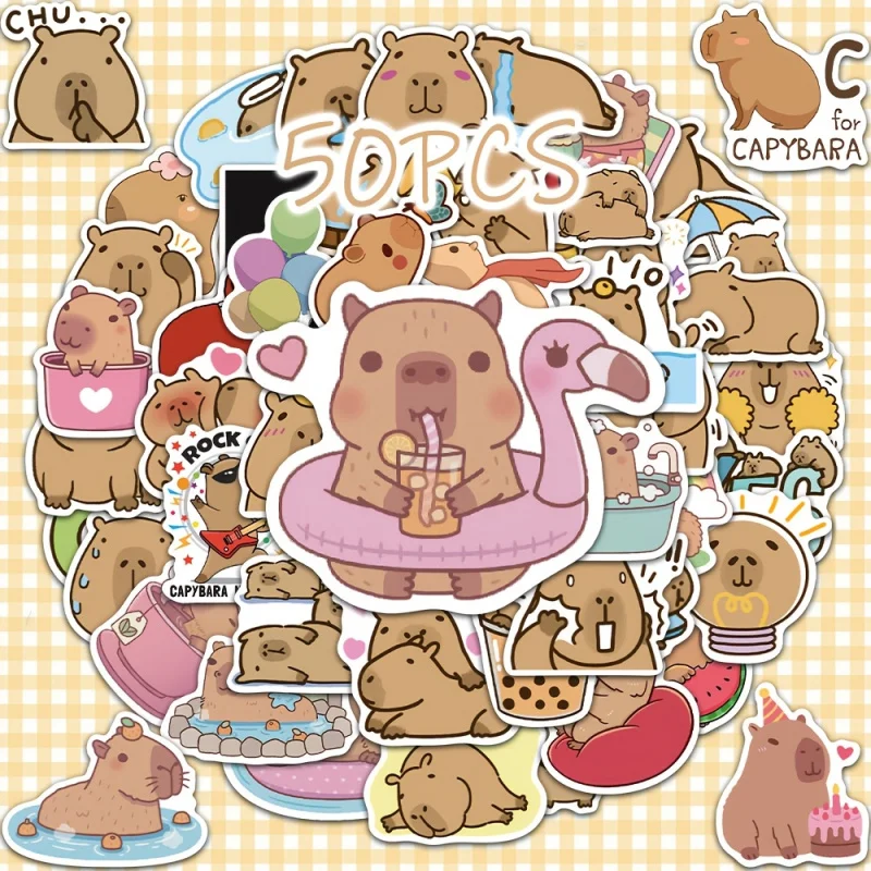 

50pcs adorable cartoon capybara decorative stickers for new year gift party decor diary notebook phone case skateboard