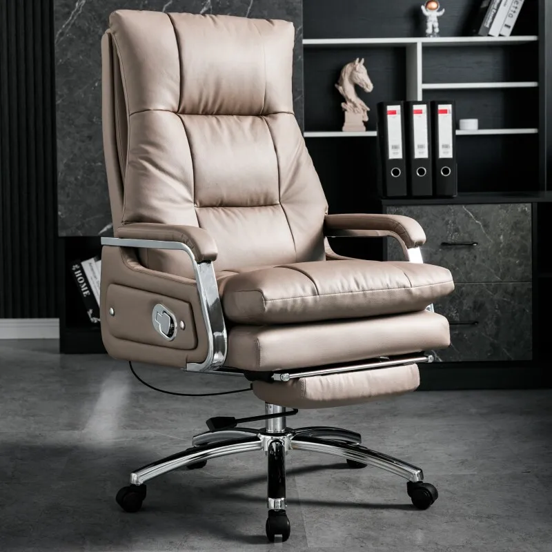 Image 3: Chaise d'ordinateur, fauteuil de bureau confortable, chaise inclinable, chaise de patron en cuir, confortable pour les longues sessions assises