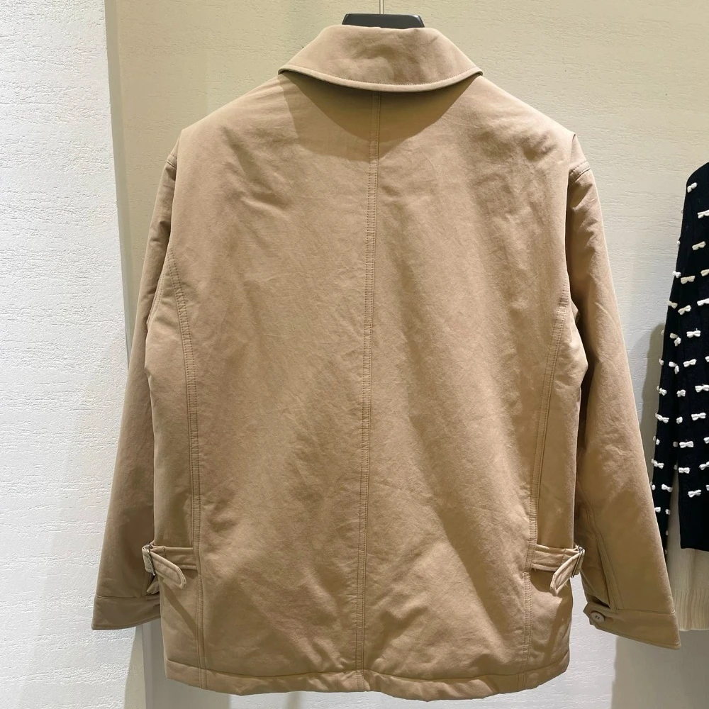 เสื้อแจ็คเก็ตทำงานแบบหลวมสบายสไตล์ลำลอง ปกเสื้อแบบปกเชิ้ต ติดซิป บุด้วยขนห่านสีขาว สำหรับฤดูใบไม้ร่วงและฤดูหนาว รุ่นใหม่ สำหรับทั้งชายและหญิง