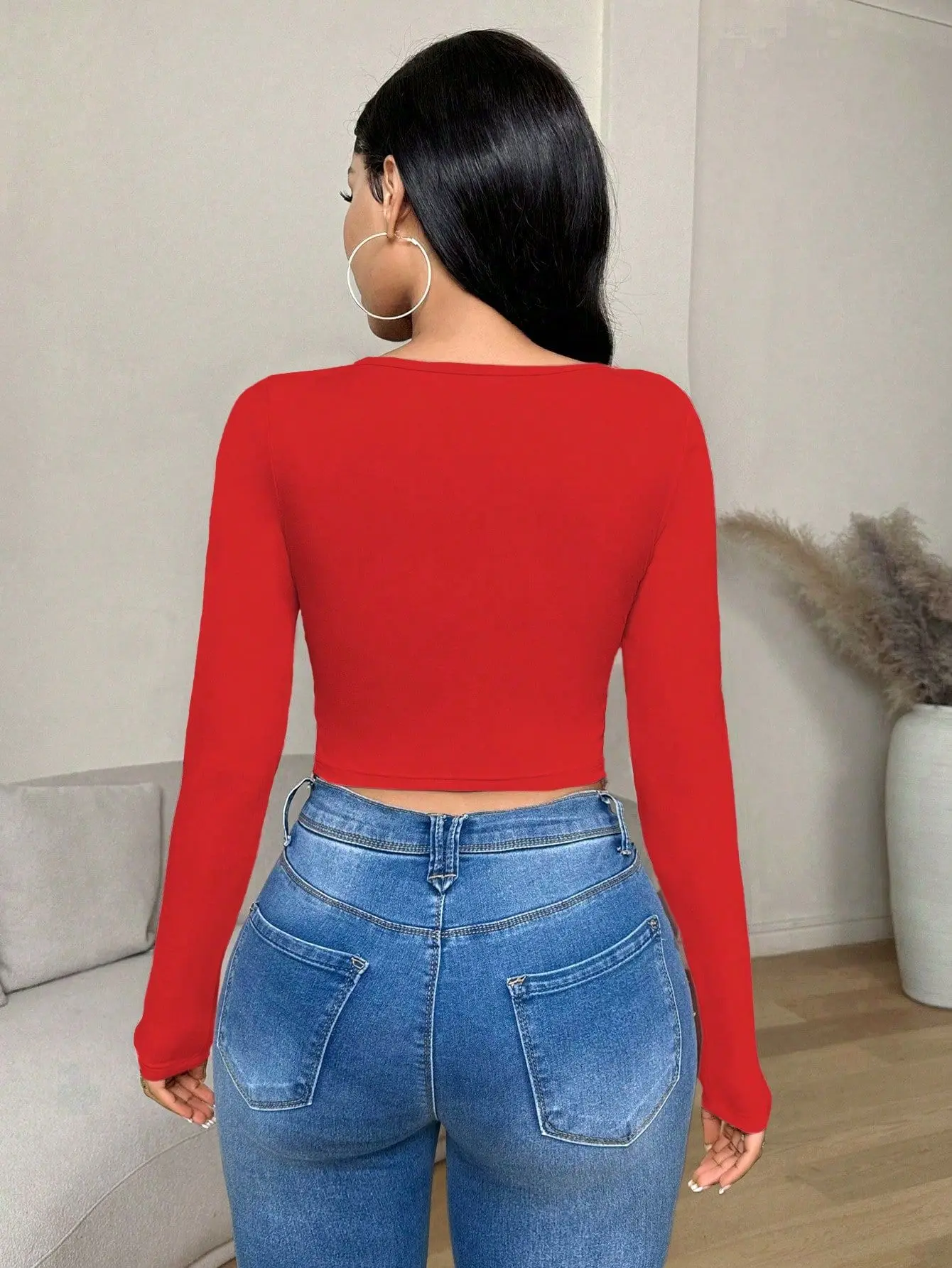Women Sweetheart Neck Twist Front Flare Long Sleeve Empire Waist Top Ruched Bust Irregular Curved Hem Casual Blouse