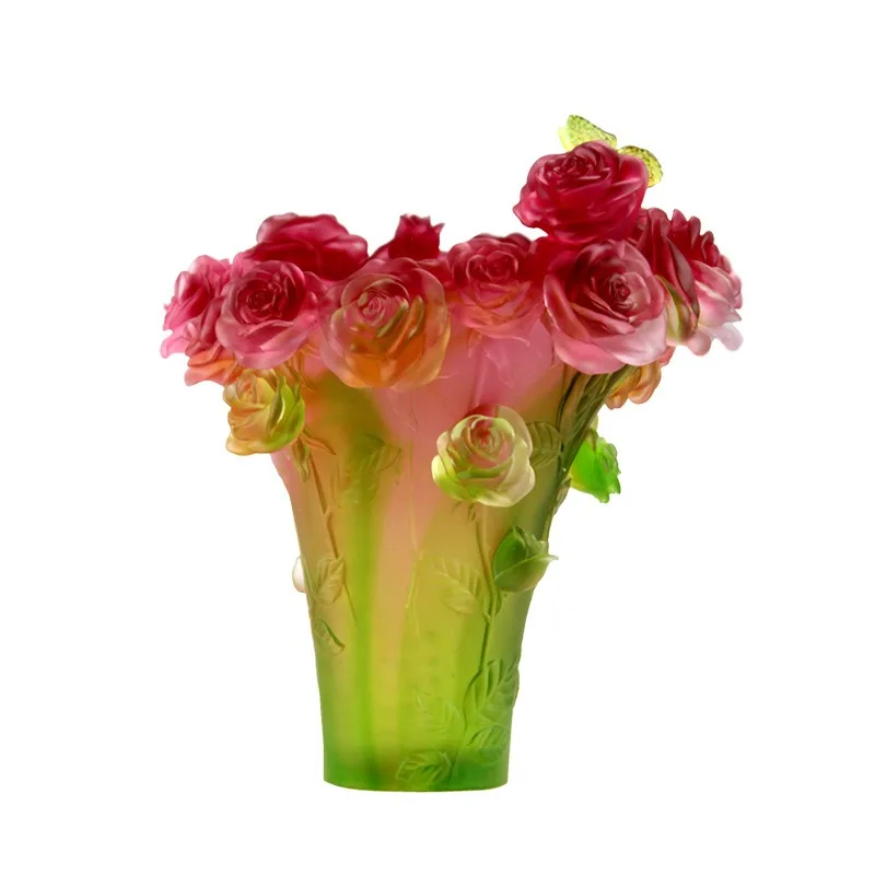 Ancient glazed butterfly rose vase, home decoration wine cabinet high-end creative gift flower arrangement