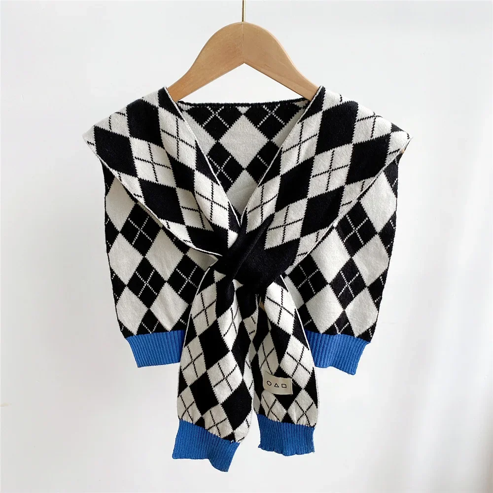 Korean classic plaid knitted wool shawl decorative autumn and winter warm neck shawl with fashion